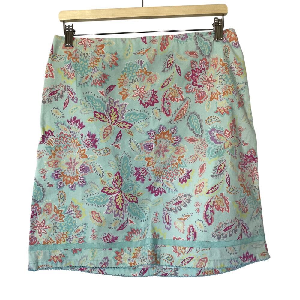 Vintage Sigrid Olsen Sport cotton green pink floral paisley skirt women's size 8